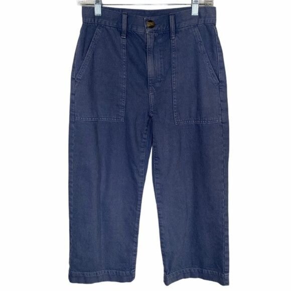 American Eagle Wide Leg Crop Blue Denim Jeans Size 0 X Short - Picture 1 of 11